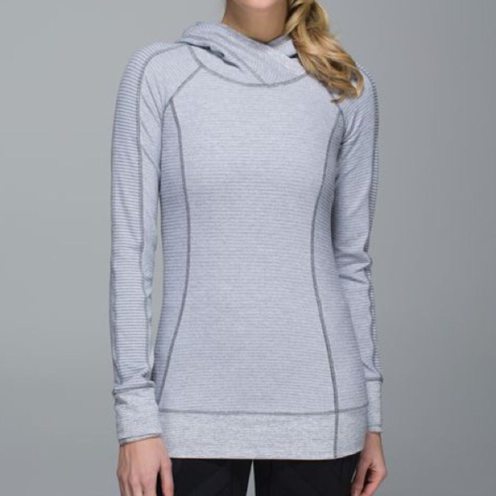 LULULEMON ATHLETICA Think Fast Hoodie Tonka Stripe Heathered Slate Hoodie Top